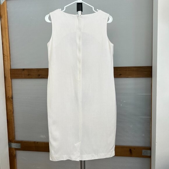 VTG Donna White Linen Black Diamond Geometric Sleeveless Shift Midi Dress‎ Sz 8 - Picture 6 of 14